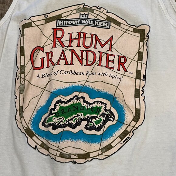 Vintage 80s Mens White Tank Top HIRAM WALKER RHUM GRANDIER Front Graphics Size L - Picture 2 of 6